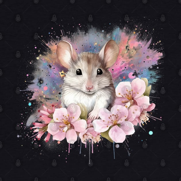 Cute Little Mouse Surrounded By Flowers by Fresan